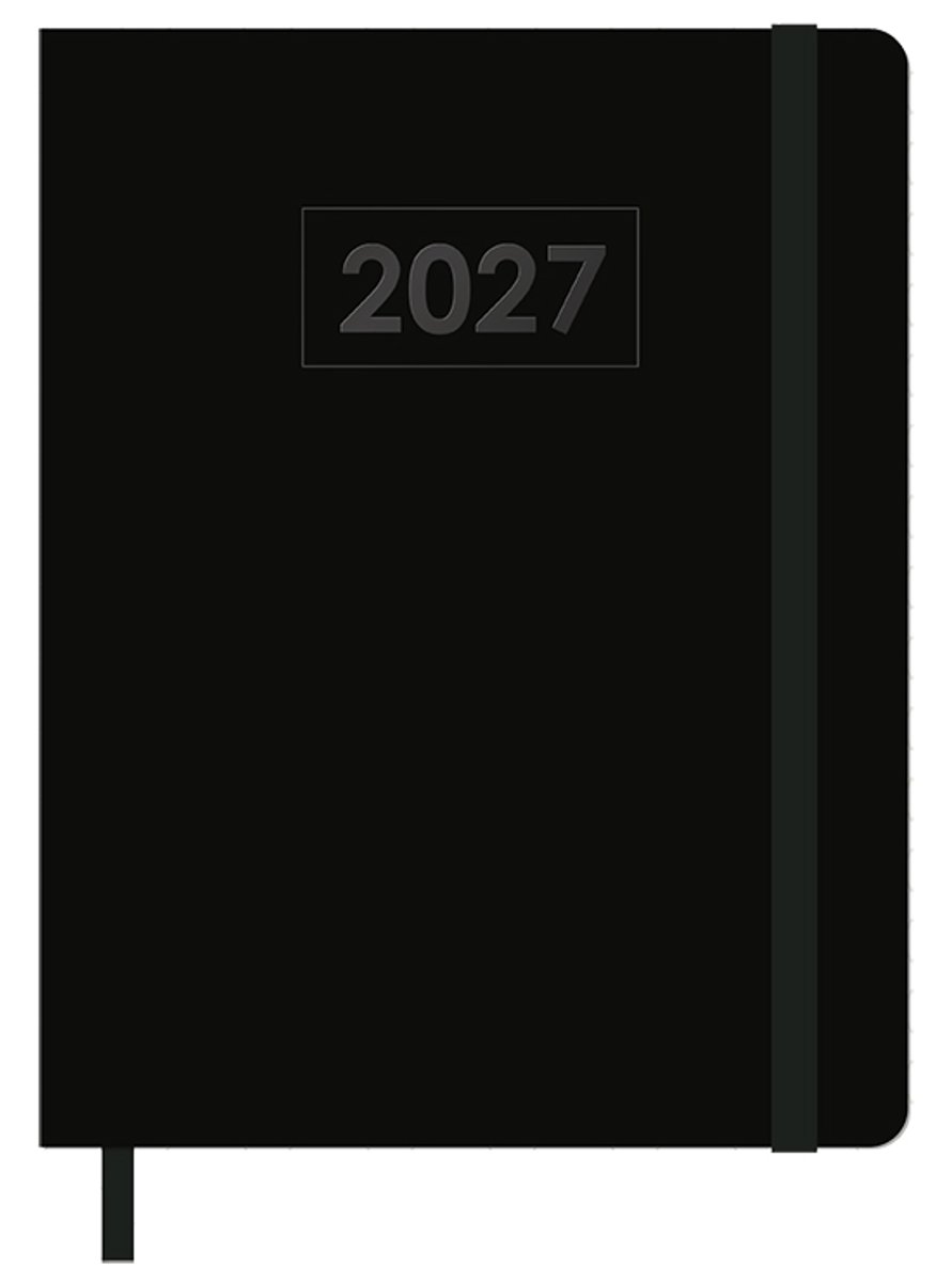 MGPcards - A5+ Agenda 2027 - Sluiting Elastiek - Weekoverzicht 1w/2p - Zwart + Zwart elastiek - Ruime vakken - 19.5 x 24.5 cm