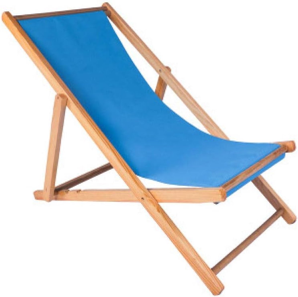 Opvouwbare Strandstoel / Zonnestoel XL 128 x 58 cm – Verstelbare Ligstoel van Massief Hout & Oxford Canvas – Draagbare Camping & Tuin Lounge Stoel – Hemelsblauw – Nicolehome