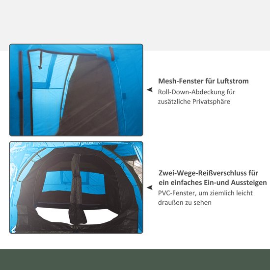 Outsunny-Campingzelt-Taft, Fiberglass-475L x 264B x 172H cm-Blau van Outsunny — afbeelding 3