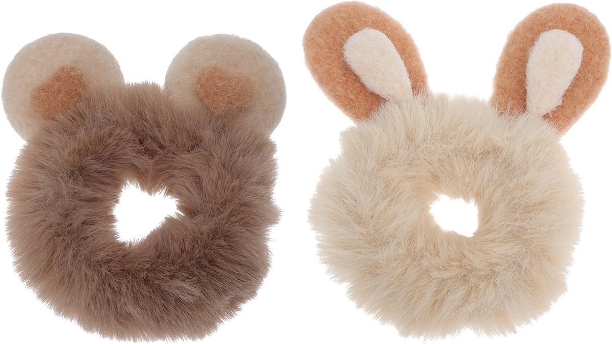 Pluche hazenoor haarelastiek - Dierenoor haaraccessoire voor kinderen, 2 stuks