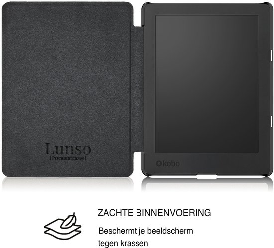 Lunso Geschikt voor Kobo Aura Edition 2 hoesje (6 inch) - Vegan Saffiano Leren Sleep Cover - Burgundy van Lunso — afbeelding 2