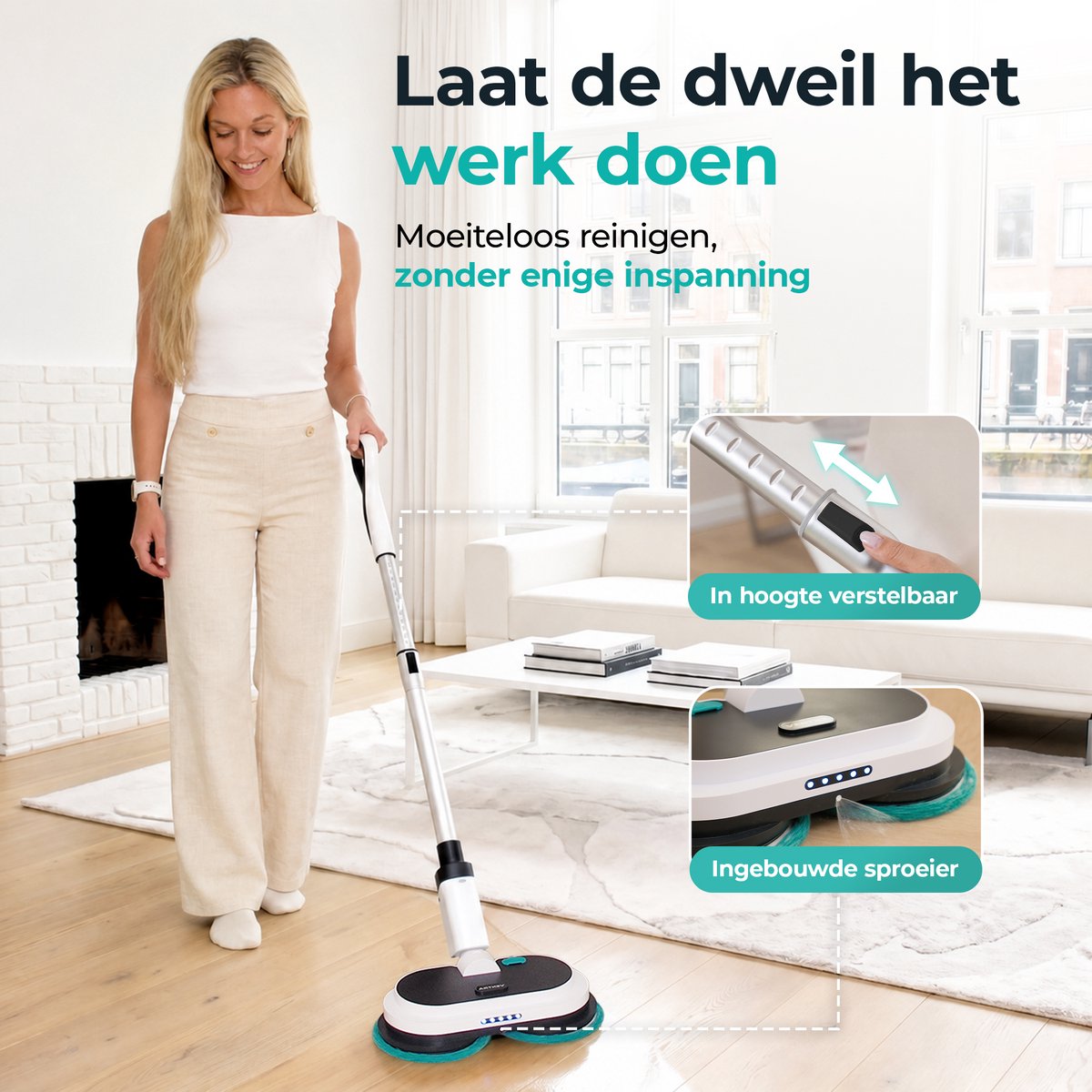 VENTRA® Elektrische Dweil - Extra Sterke 3300mAh Accu - Dweilsysteem - Vloerreiniger - Dweil met Spray - 3300mAh - Draadloos – foto 5