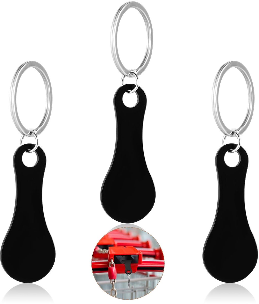 Allecto - Roestvrij stalen winkelwagen token - Sleutelhanger met kwart houder - Zwart - Draagbaar en afneembaar - Voor mannen en vrouwen - Handig v...