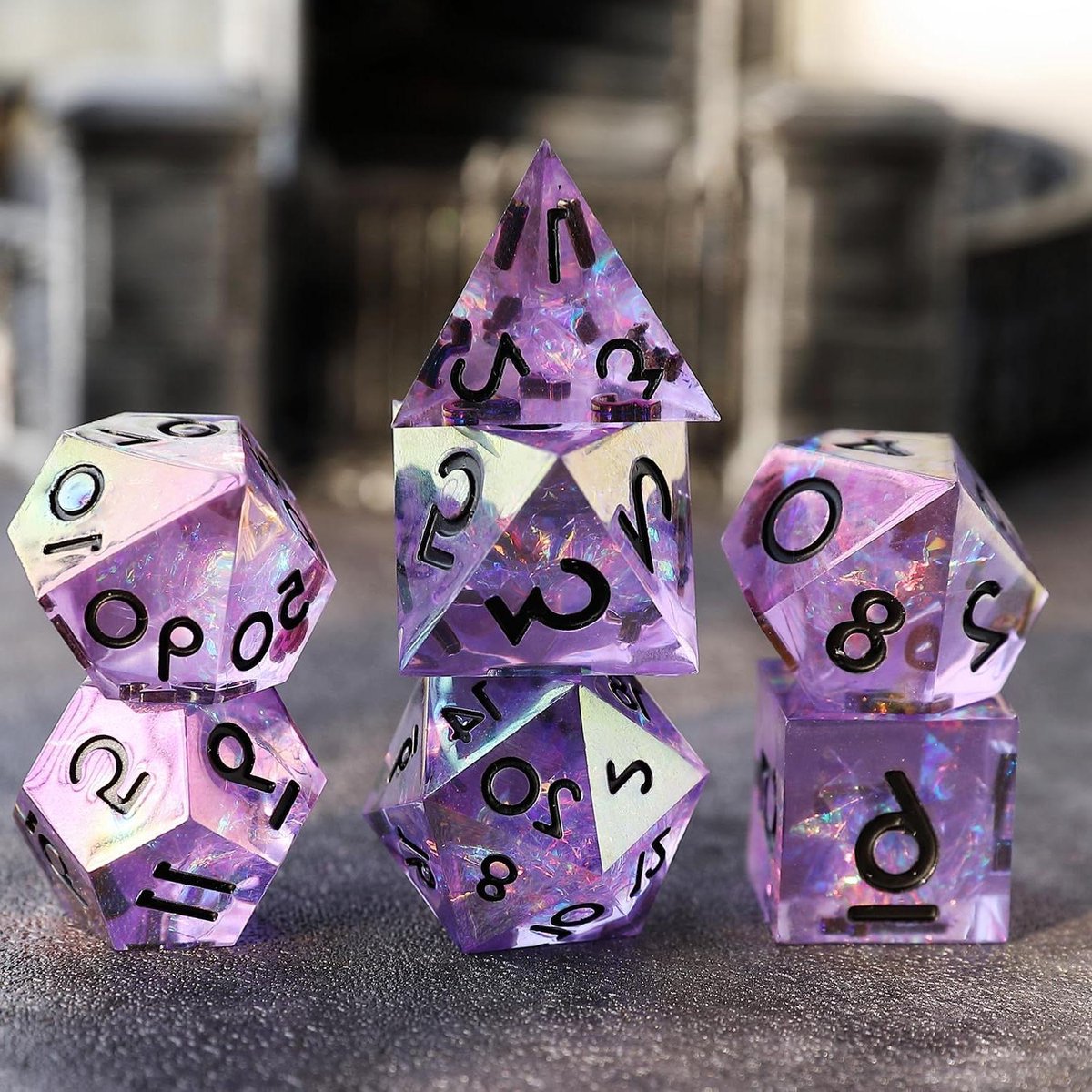 RPG Dobbelstenen Set - Veelvlaks Dobbelstenen - Tafelspel - Iriserende Coating - 16mm - 18mm - Paars