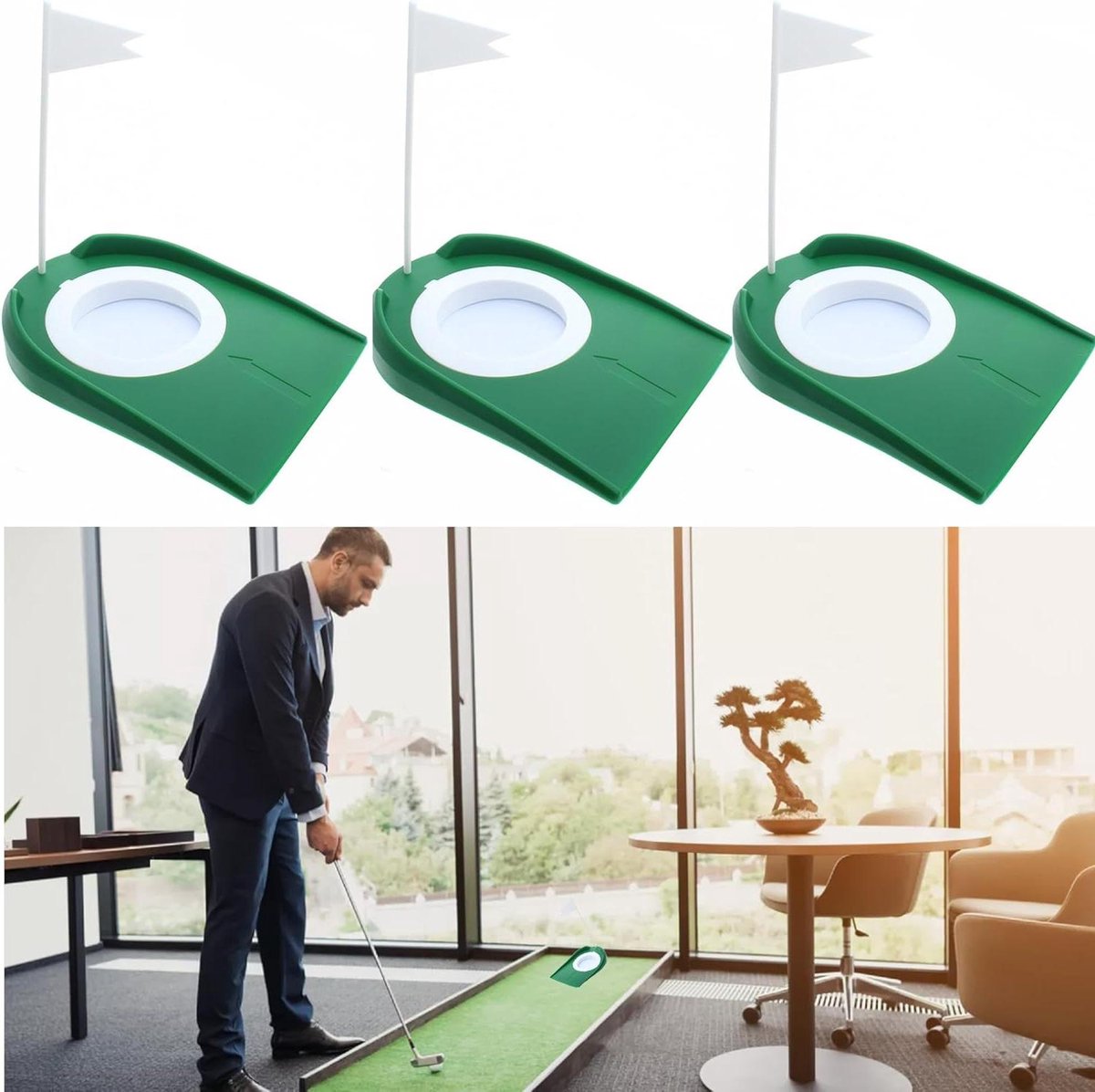 Golf Putting Bekers - Golf Oefenbeker - Golfvaardigheden Verbeteren - Verstelbaar Gat met Vlag - 18 cm - Groen