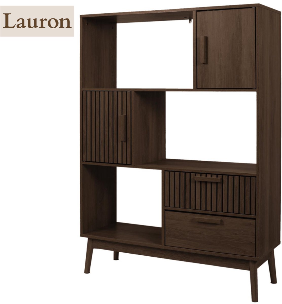 MISOU Wandkast - Met Lades - Open - Vakkenkast - met 5 Vakken - Boekenkast - Opbergkast - Hout - 100x35x140cm - LAURON