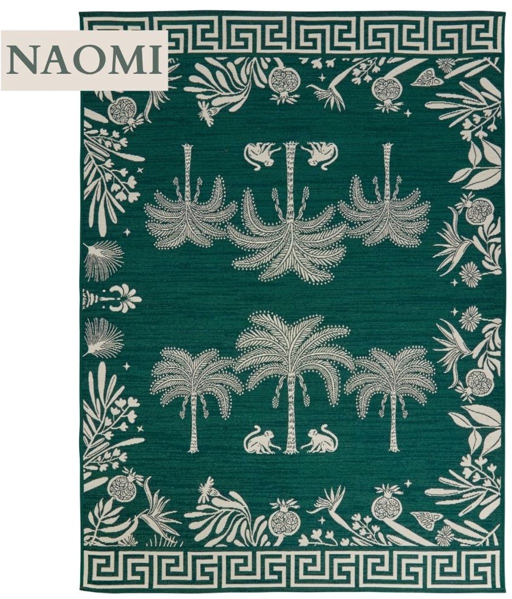MISOU Vloerkleed - 160x230cm - Donkergroen/Creme - voor Binnen - en Buiten - Polypropyleen - Buitenkleed - Tapijt - Woonkamer - Veranda - NAOMI