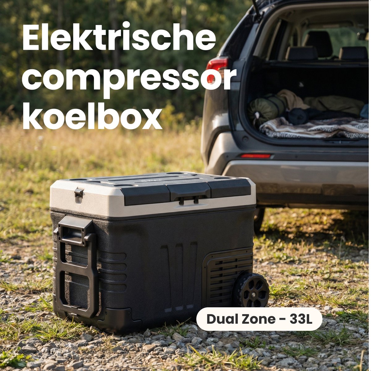 Auronic Elektrische Koelbox - Compressor - 2 Zones - 33L - 12/24V en 240V - Koelen en Vriezen - Camping Koelkast - Frigobox Auto - Met Wielen en Hendel - Zwart — afbeelding 2