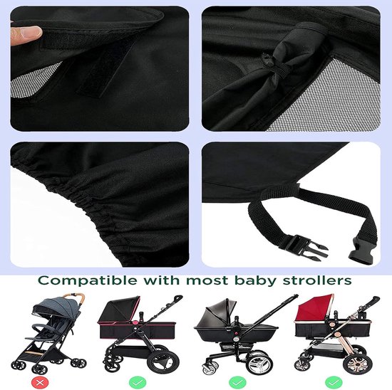 Universele Zonnekap voor Kinderwagen en Buggy - UV 50+ Zonnescherm met Kijkvenster - Waterdicht - Zwart van Universele — afbeelding 2