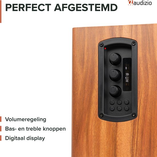 Boekenplank speakers - Audizio BS15 - Actieve speakerset met Bluetooth - HiFi speakers - 60W - Houtlook — afbeelding 5