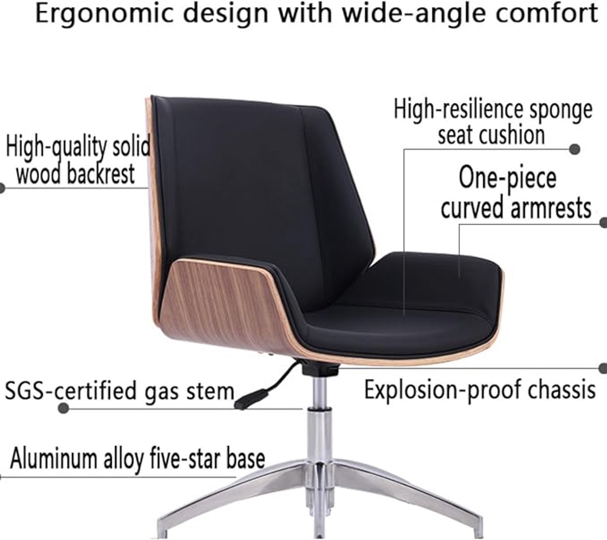 Ergonomische Bureaustoel 67x82 cm – Luxe Draaibare Home Office Stoel met Lendensteun, Hoogte Verstelbaar 360° Rotatie, Kunstleder Chefsessel tot 130 kg thumbnail 5