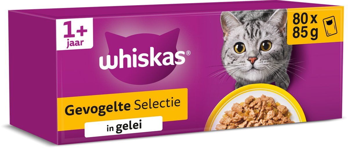 Bol.com Whiskas Kattenvoer - Adult 1+ - Gevogelte in gelei - Giga-Pack 80x85g aanbieding
