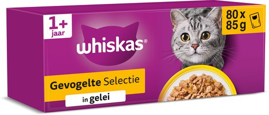 Whiskas Kattenvoer - Adult 1+ - Gevogelte in gelei - Giga-Pack 80x85g