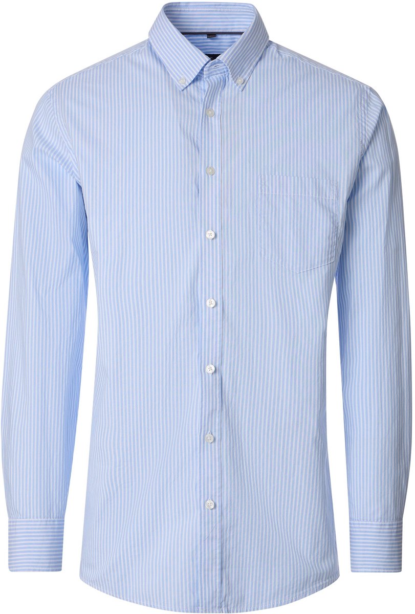 CASA MODA Sport casual fit overhemd - Oxford - lichtblauw gestreept - Strijkvriendelijk - Boordmaat: 49 - 50