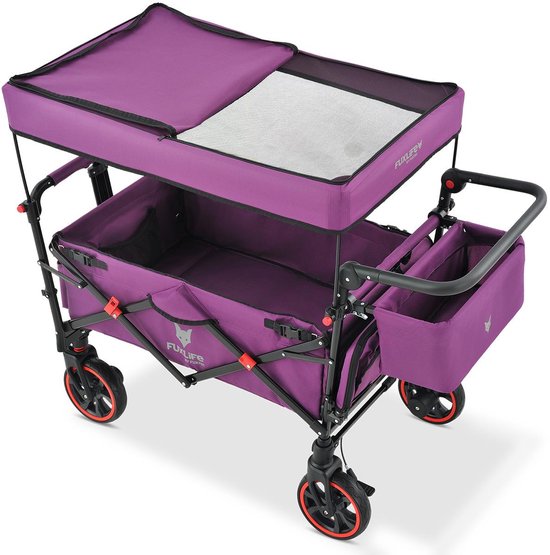 FUXLIFE by FUXTEC CT850 Bolderkar Kinderwagen - Opvouwbaar - Paars - Comfortabel & Veilig - Met Zonnedak & Handkar - Max. 75kg — afbeelding 2