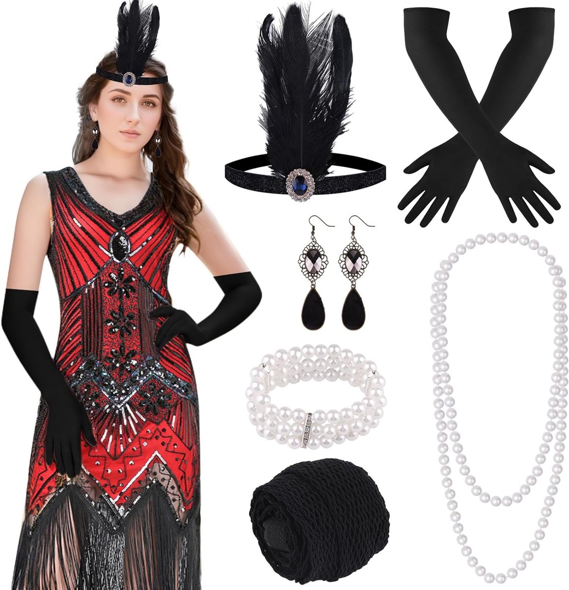 1920s Flapper Jurken met Fringe en Sequins - Gatsby Stijl, Roaring 20s Kostuums en Accessoires voor Vrouwen