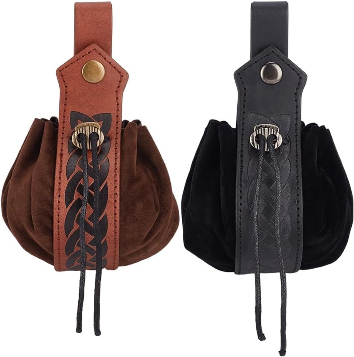 Medieval PU Leer Taille Trekkoord Tas - 2 Stuks Renaissance Gegraveerde Riem Pouch voor Viking, Retro en Piraten Stijl - Perfect voor Halloween en LARP Activiteiten