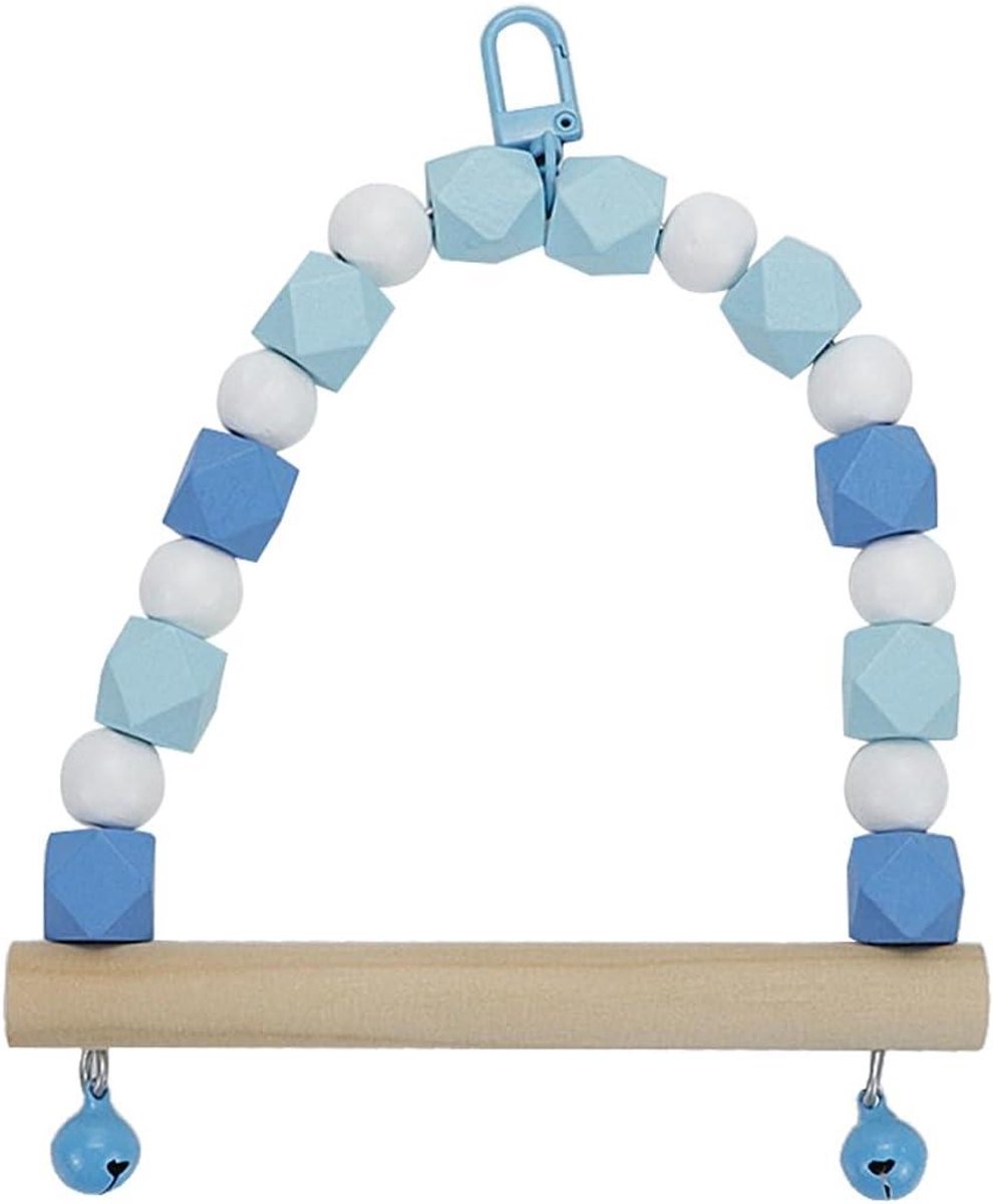 Houten Vogel Swing - Vogel Speelgoed - Vogels Vermaken - Natuurlijk Hout - 17 x 13 cm - Blauw Wit