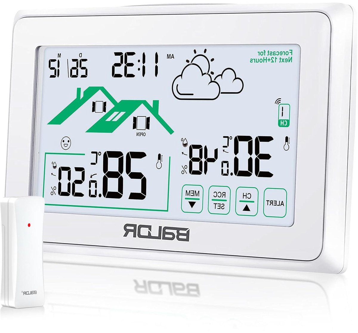Draadloos Weerstation - Digitale Klok Weersvoorspeller - Thuis Weer Monitoren - Met Buitensensor - 80m Bereik - Wit