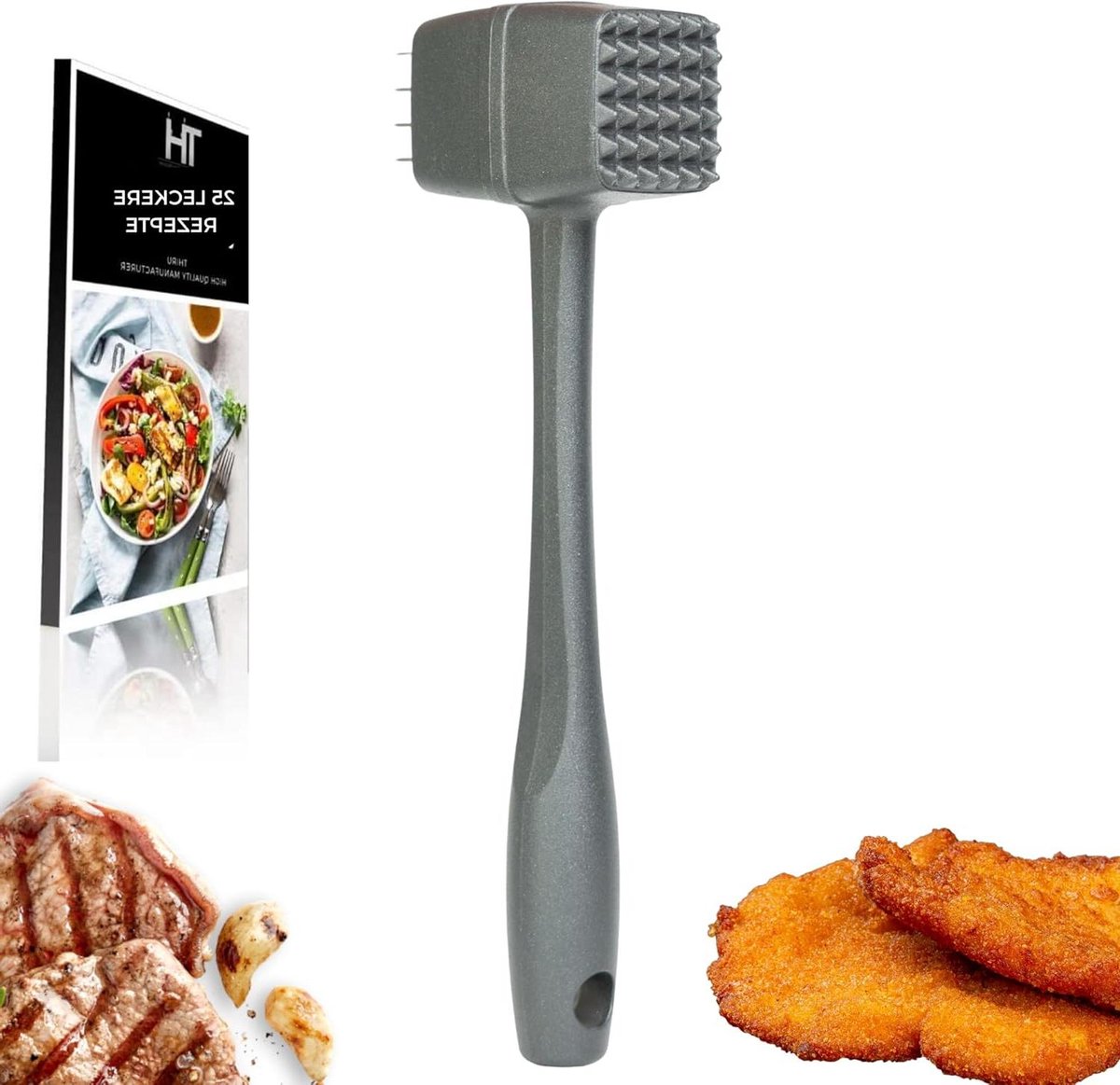 Vleeshamer - Vleesvermalser Hamer - Bereiden van Vlees - Dubbel Slagvlak - 21 cm - Zilver