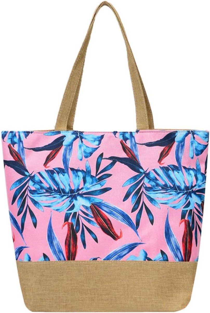 Strandtas Grote - Draagtas Shopper - Strandbezoek - Met Rits - 43 x 12 x 34 cm - Rood en Blauw