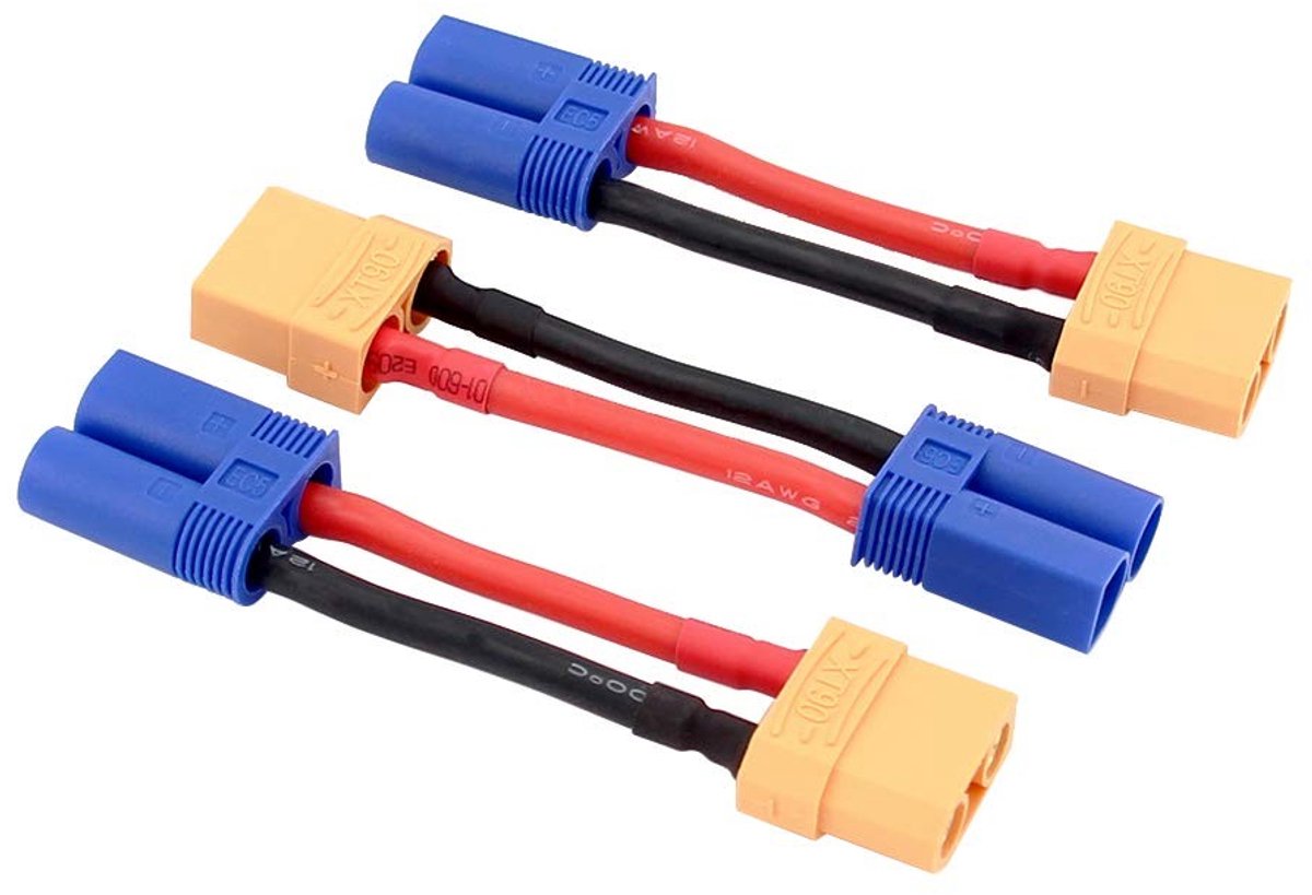Store_8 - Male EC5 naar XT90 Adapter - 3 Stuks - 12awg Kwaliteitsdraad - 5cm Lengte - Connector Kabel - Voor RC Voertuigen - Geschikt voor Batterijen
