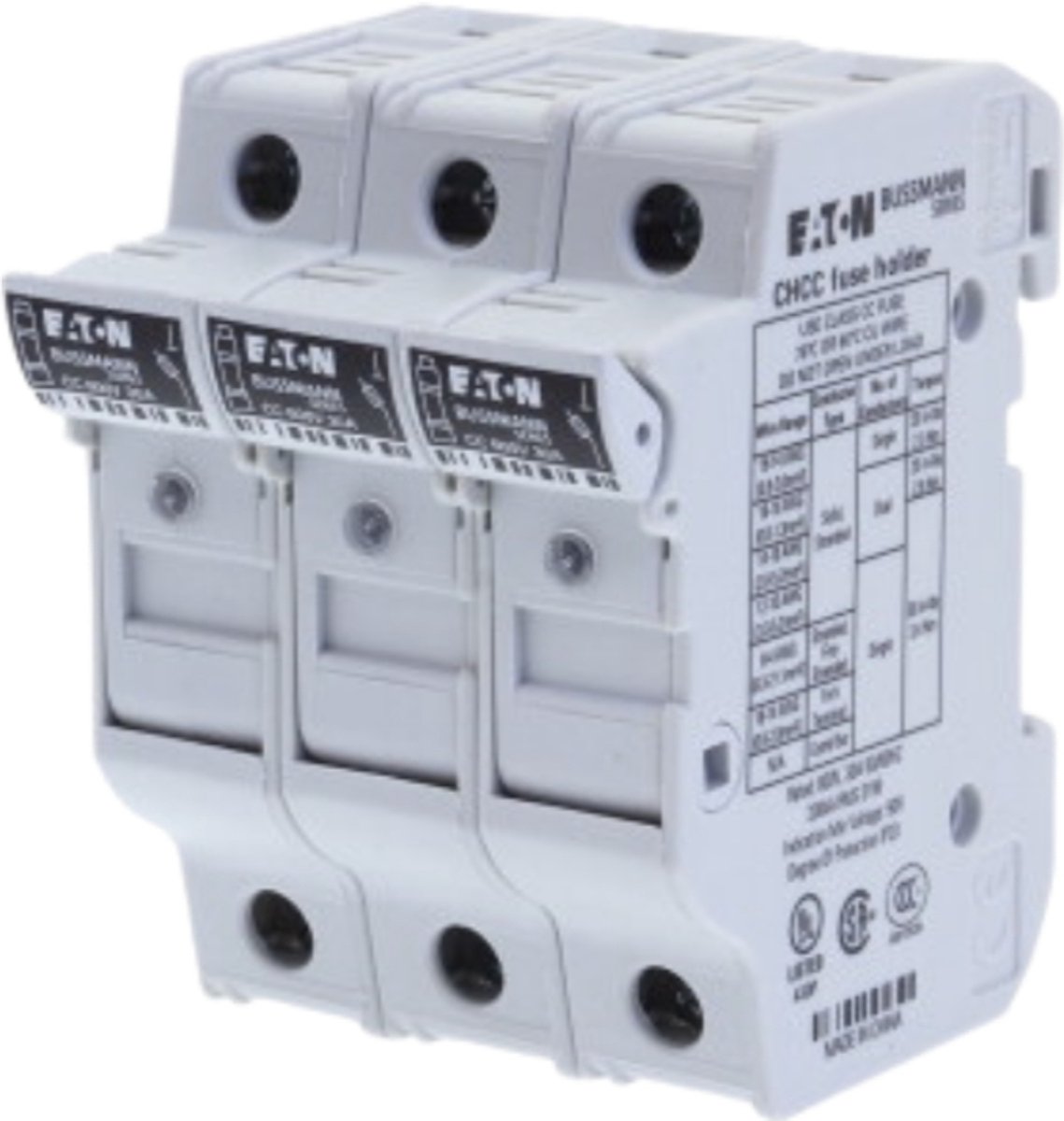 Eaton Zekeringhouder, laagspanning, 30 A, AC 600 V, 10 x 38 mm, CC, 3P, UL, met indicator, CHCC3DIU