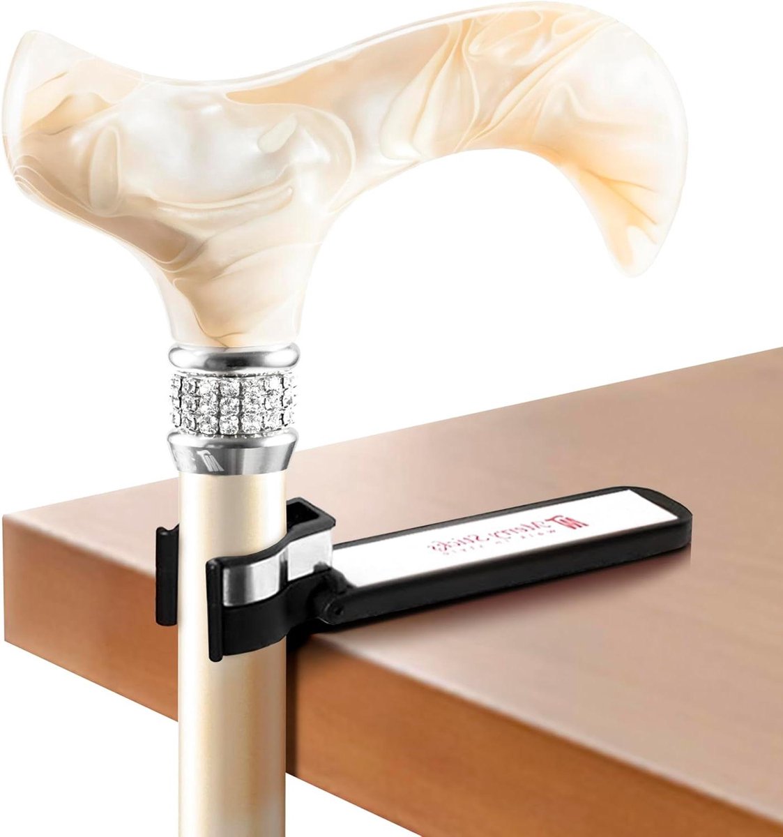 Wandelstok Houder - Stok Clip - Wandelstok Ophangen - Reflecterende Tape - Universele Pasvorm - Wit