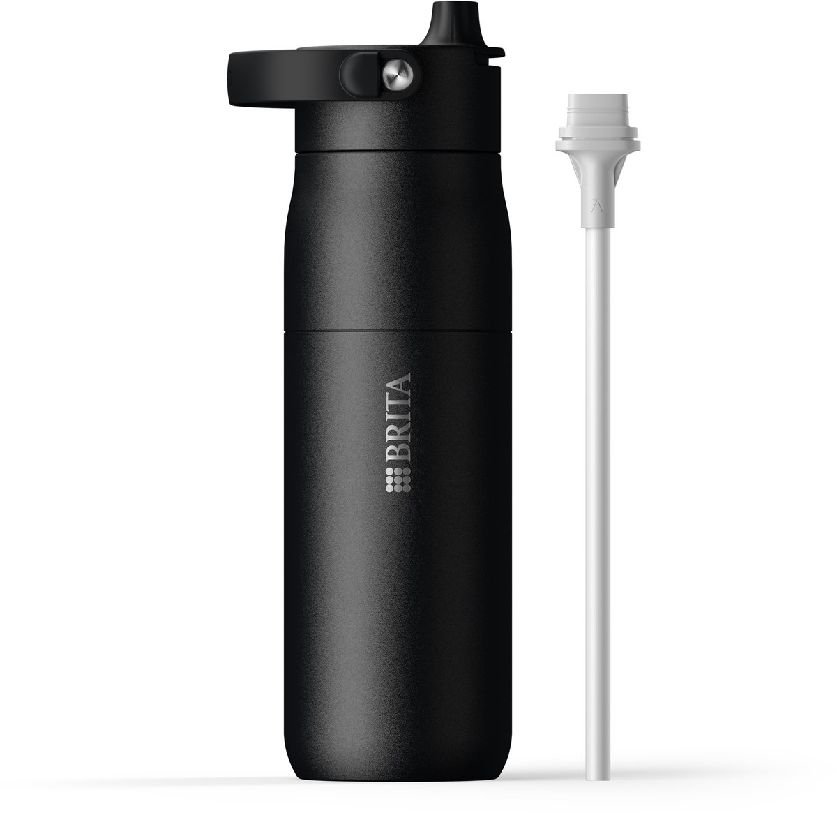 BRITA LARQ Essential drinkfles met rietje - Zwart - 680ml - RVS waterfles, dubbelwandige isolatiefles (24 uur koud), met afneembaar soft-touch handvat, vaatwasmachinebestendig