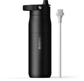 BRITA LARQ Essential drinkfles met rietje - Zwart - 680ml - RVS waterfles, dubbelwandige isolatiefles (24 uur koud), met afneembaar soft-touch handvat, vaatwasmachinebestendig