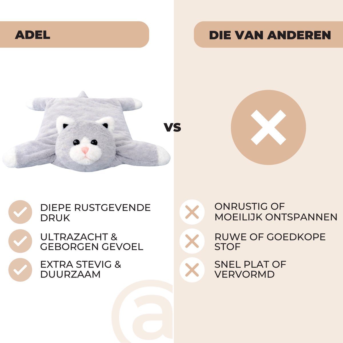 ADEL Verzwaringsknuffel Kat 2 kg – Zachte Verzwaarde Knuffel / Weighted Stuffed Animal – Verzwaringskussen Kind & Volwassenen – Rustgevend Knuffeldier — afbeelding 4