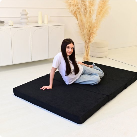Slaapmat 2 Persoons 200 x 120 x 10 cm - Opvouwbaar Campingmatras met Draagtas - Dikke Ligmat voor Camping, Tent en Logeren, zwart van Merkloos — afbeelding 3