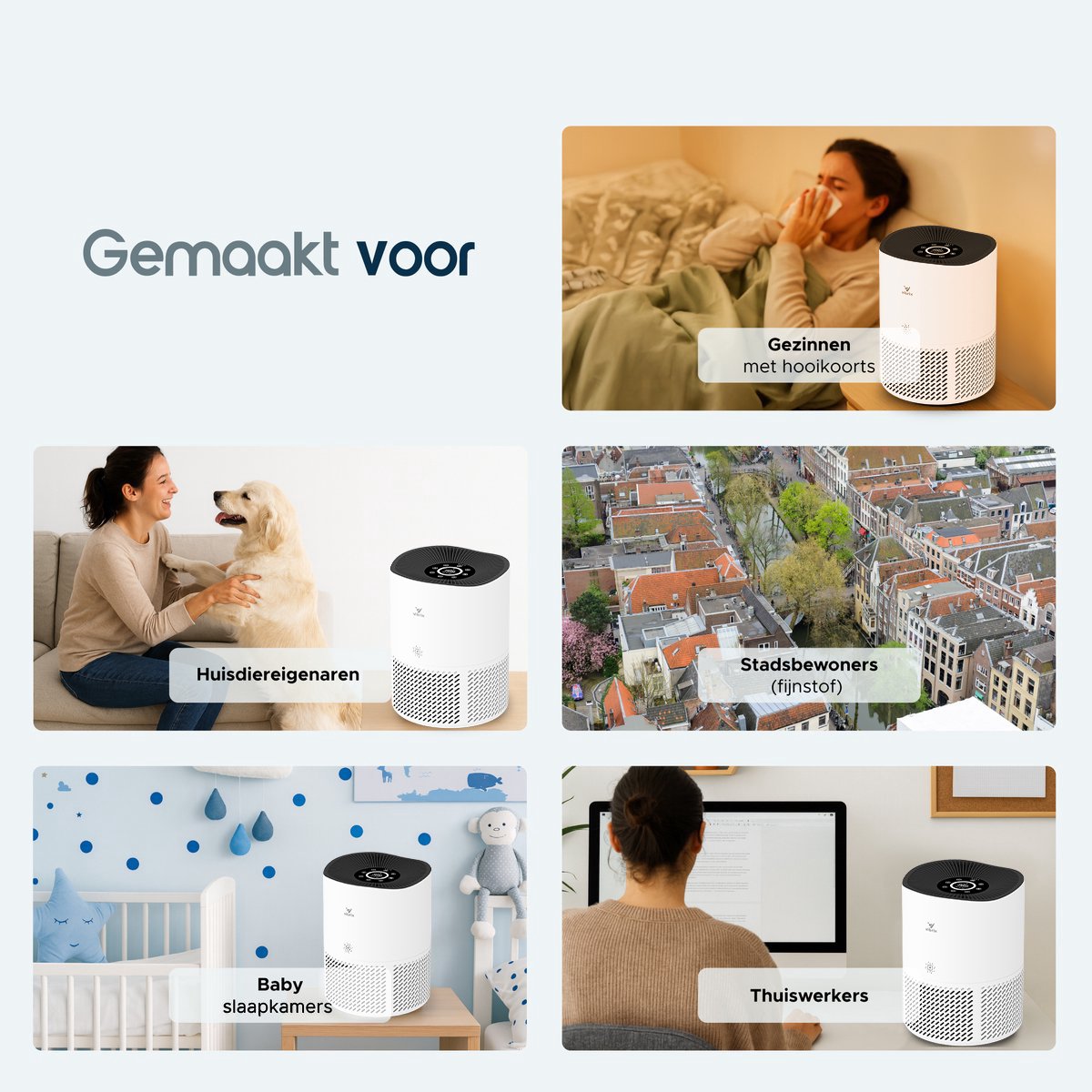 Vibrix PureFlow50 Luchtreiniger / Air Purifier – HEPA H13 + koolstoffilter – 350 m³/u – Voor kamers tot ca. 50 m² – Ionisator – App-bediening – Zeer stil met slaapstand – Luchtkwaliteitindicator — afbeelding 7