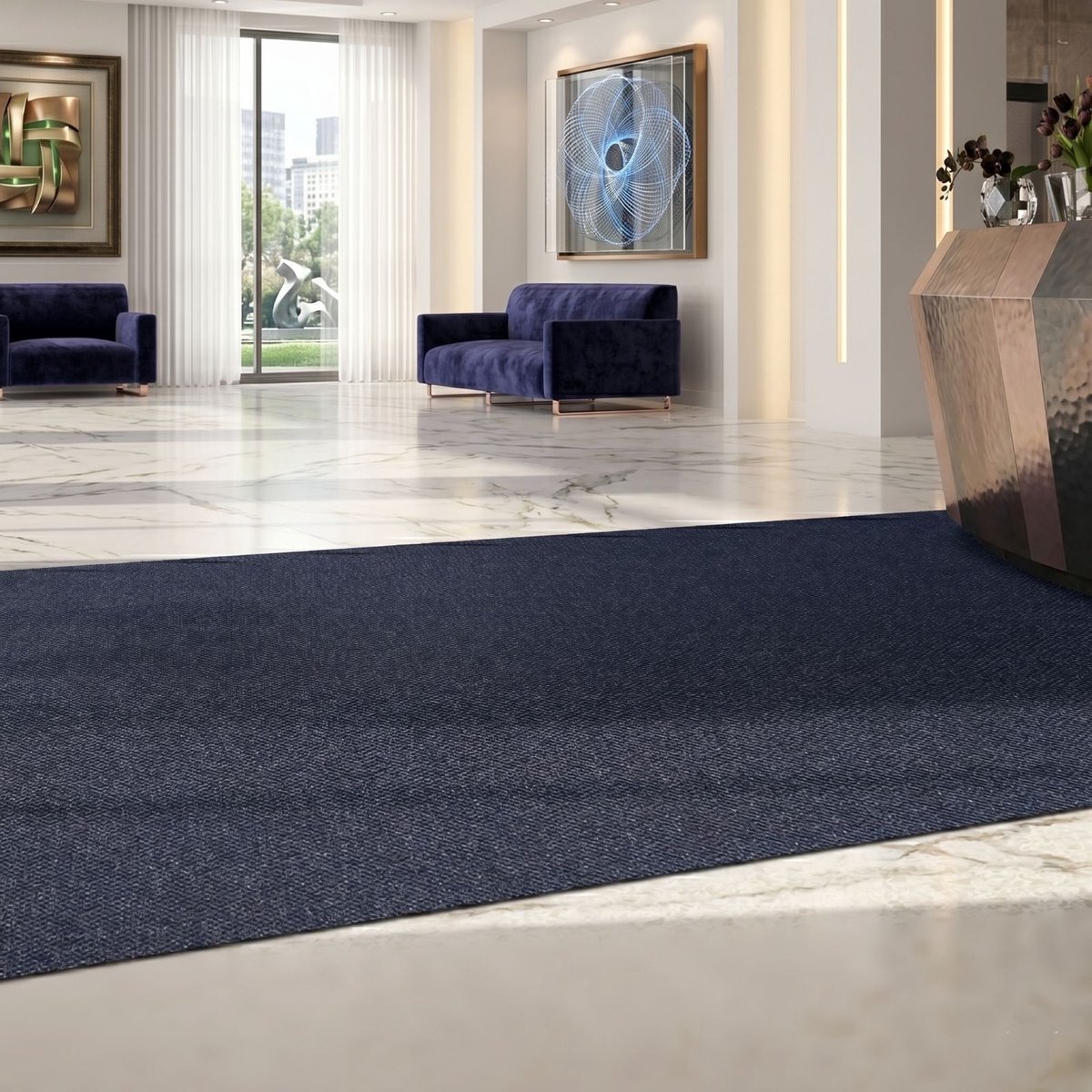 Floordirekt Vuilvangmat Hong Kong - Veelzijdig Inzetbaar - Antislip - Blauw - 120 x 150 cm - Stevig & Onderhoudsvriendelijk voor Binnen & Entree