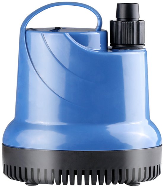 Blauwe dompelpomp met zwarte basis, geïsoleerd op witte achtergrond.