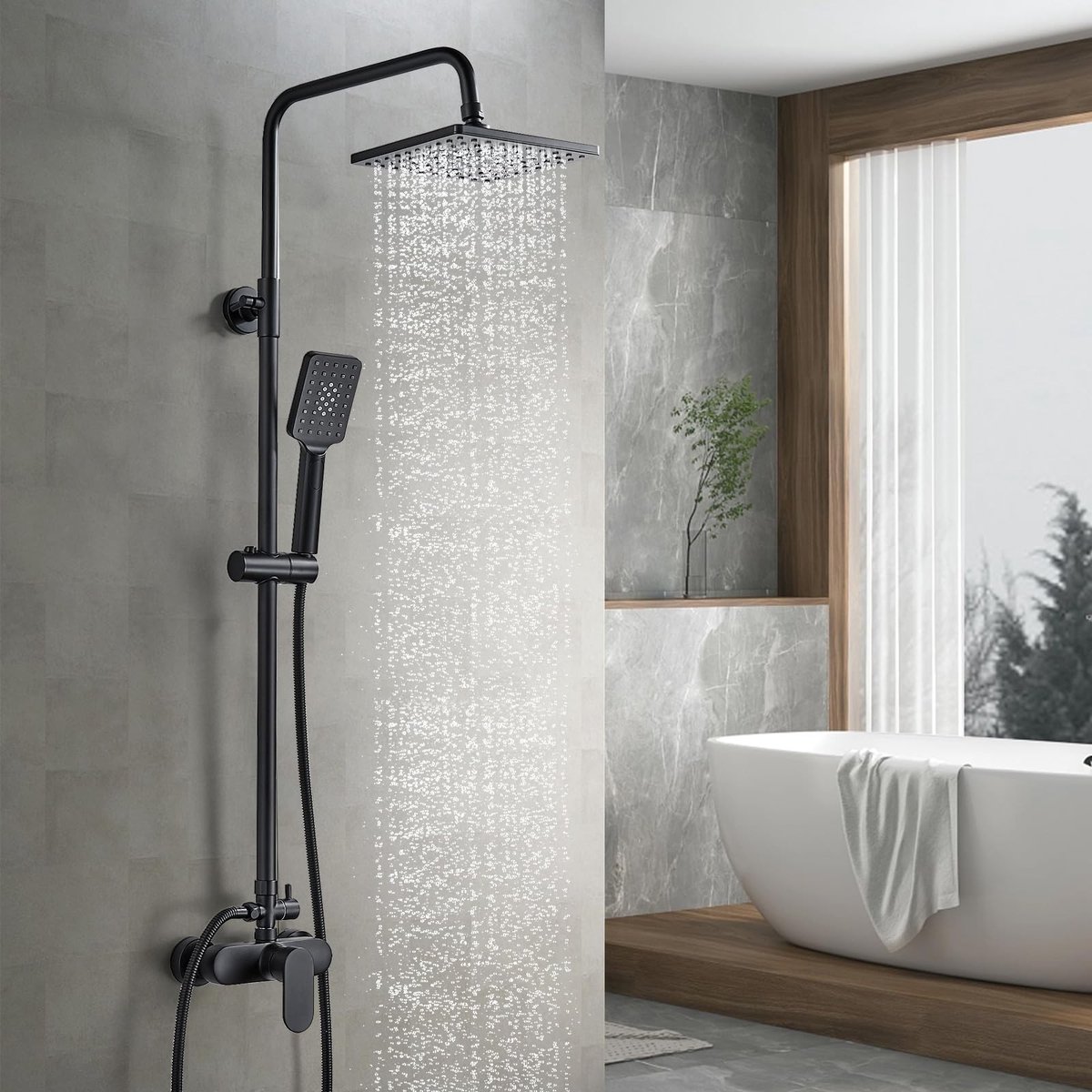 Allecto - Shower System - Regen Doucheset - Hoogte verstelbaar - Zwart - Multifunctionele Douche - Inclusief Mengkraan - Geschikt voor elke badkamer