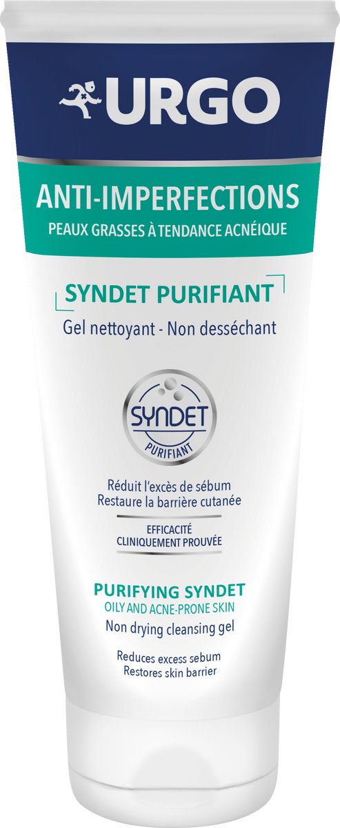 Urgo Syndet Purifiant – Zuiverende Reinigingsgel – Tegen Puistjes & Onzuiverheden – Met Hamamelis & Aloë Vera – 97,4% Natuurlijk – Zeepvrij – 200ml