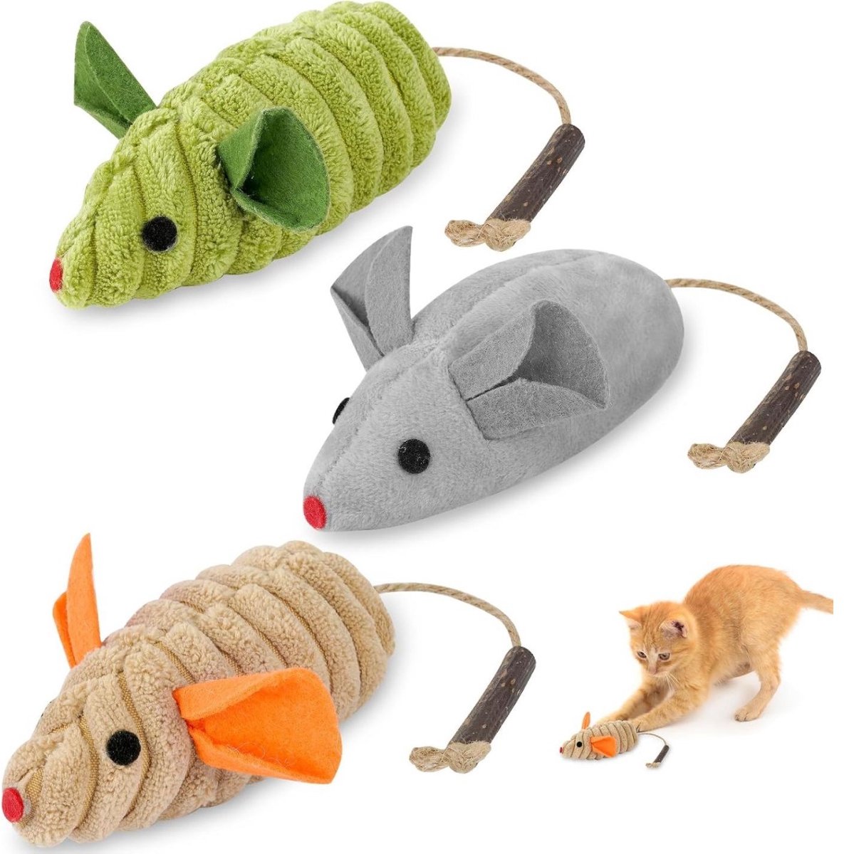longziming -Katten Speelgoed Set - Kattenspeeltjes Assortiment - Natuurlijke Kattennepeta Vulling - Tandverzorging Door Kauwen - Biologisch En Onbewerkt - Stimuleert Jachtgedrag Veilig - 3 Stuks