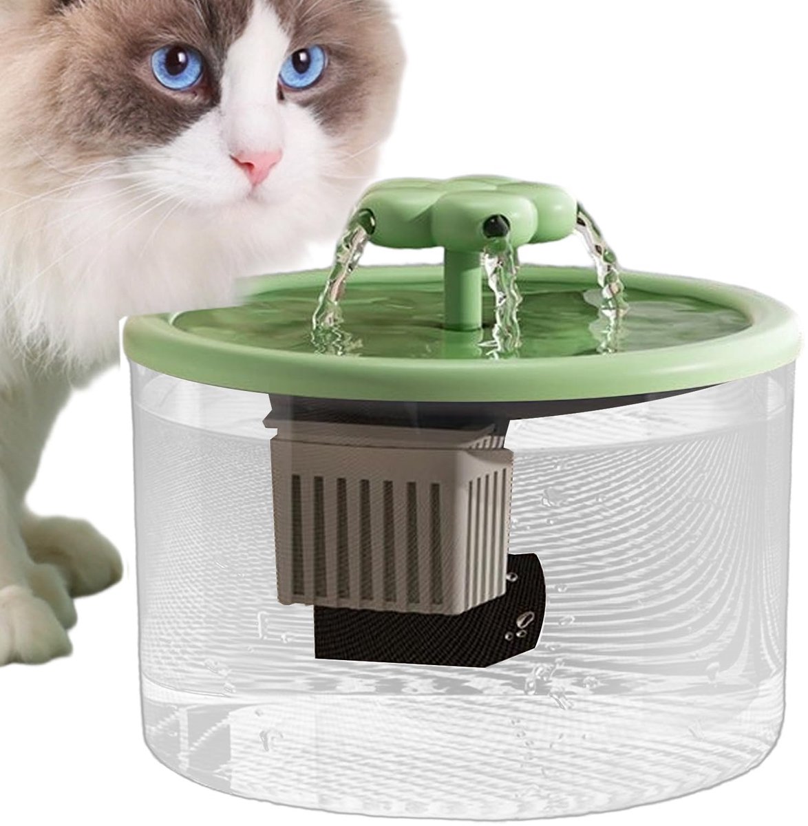 carmdering - Katten Drinkfontein - Kattenfontein - Waterfontein voor Katten - 1,2 liter, stil, USB, 3 waterstanden - Verwijdert haar en onzuiverheden - Transparant, makkelijk schoon te maken - Groen - Perfect voor binnen
