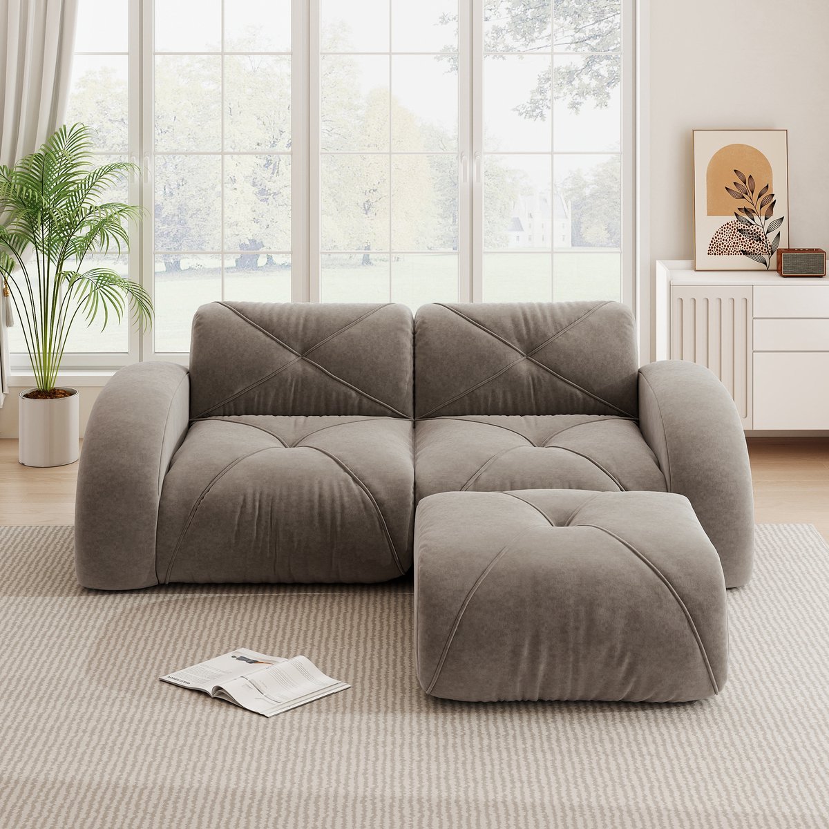 MODFU Frameloze Modulaire Bank - Bruine Hoekbank / Loungebank met Zachte Chenille - 32D Sc