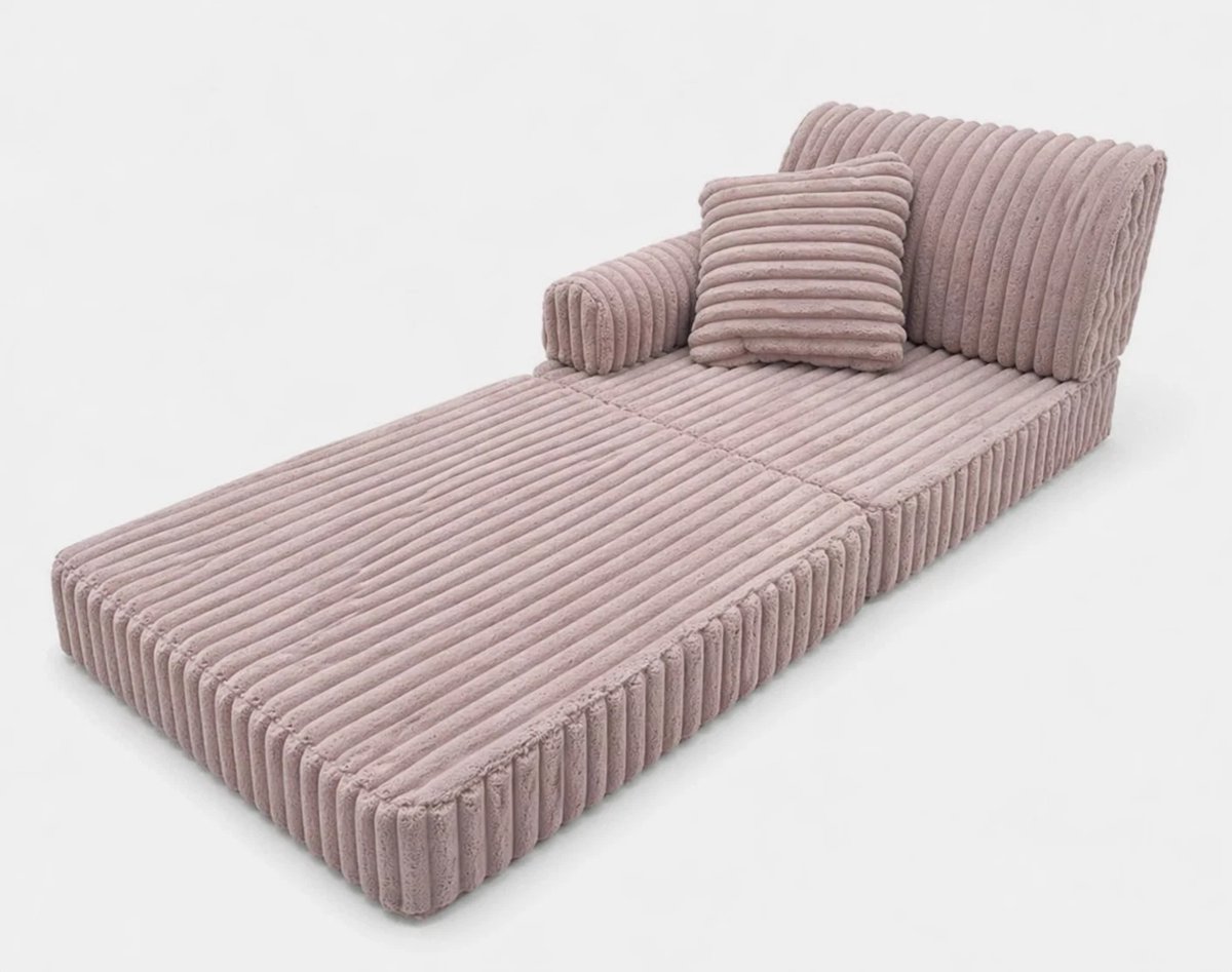 Modulaire Slaapbank voor Kinderen Roze ribfluweel – Uitklapbare Kinderbank van Zacht Schuim – Kindersofa, Kinderfauteuil en Matras voor Kinderkamer