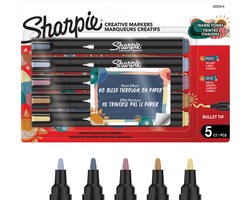 Sharpie Creative Marker acrylverf pennen | Waterbasis verfmarkers | Niet-doorlopende inkt schrijft op de meeste oppervlakken | Kogelpunt | Knutsel- en kunstbenodigdheden | Warme tinten | 5 stuks