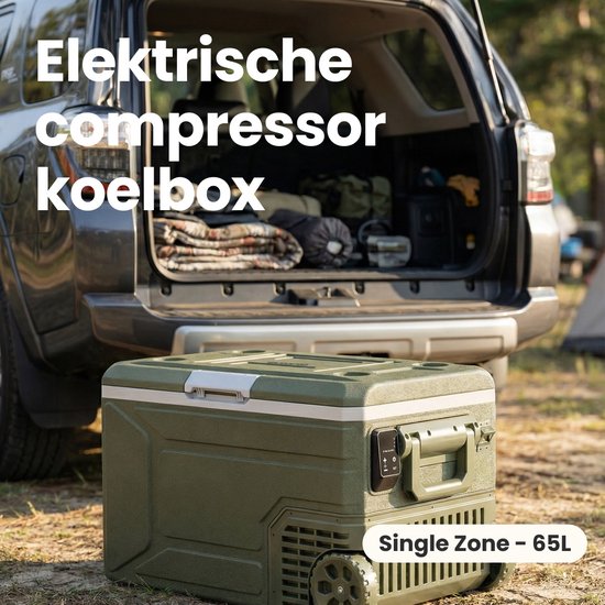 Auronic Elektrische Koelbox - Compressor - 64L - 12V en 240 volt - Camping Koelkast - Frigobox Auto - Met Wielen en Hendel - Groen van Auronic — afbeelding 2