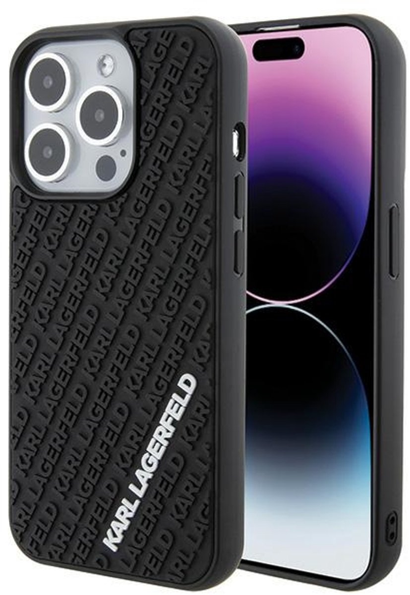 iPhone 15 Pro Backcase hoesje - Karl Lagerfeld - Effen Zwart - TPU (Zacht)