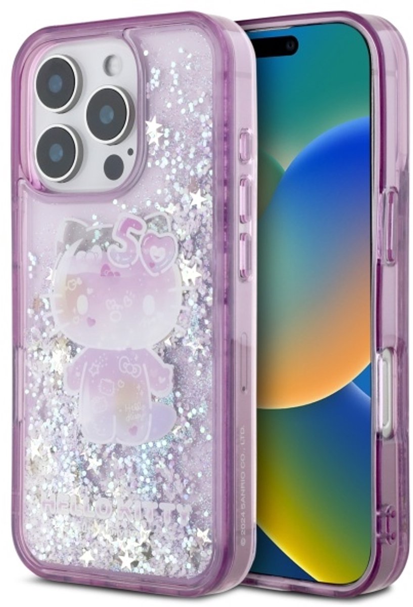 Hello Kitty Serie - Hoesje voor Mobiele Telefoon - iPhone 16 Pro Max - Liquid Glitter - Fiolet