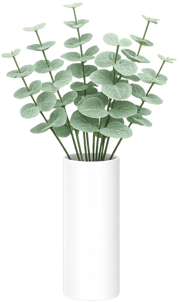 Bellatio Design Kunstplant takken Eucalyptus Cinera - 6x - 38 cm - 3 takken - kunst bladgroen - decoratief - zijdebloemen