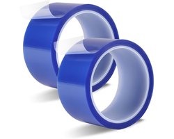 2 x Hittebestendige Lijmtape 50mm x 33m, Kapton Tape, Blauw, PET Lijmtape met Siliconen Lijm, Hoge Temperatuur Tape voor Sublimatie, 3D Printers en Elektronische PCBs