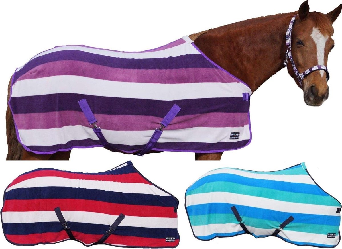 Paardendeken - Afzadeldeken Zweetdeken - Paardrijden - Ademend Vochtopname - 115 cm - Indigo/Off-white/Wijnrood