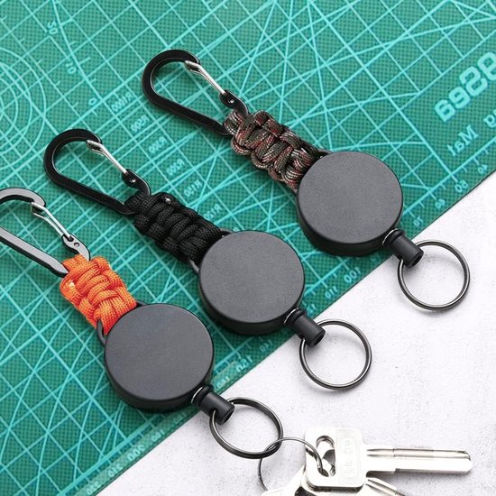 Retractable Badge Reel Set van 3 Stuks, Stevige Sleutelhanger met Carabiner en 60cm Uittrekbaar Staal voor ID Kaarthouder en Sleutels — afbeelding 4