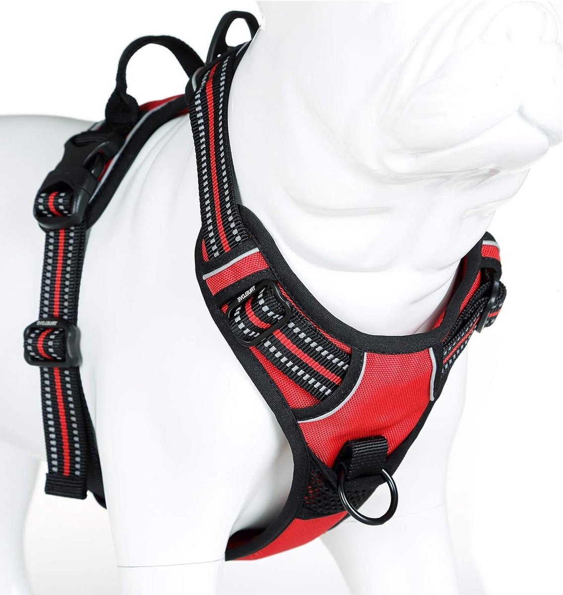 Hondentuigje - Harnas hond Borsttuig - Veilig uitlaten - Reflecterend met handvat - Maat M 55-68cm - Rood